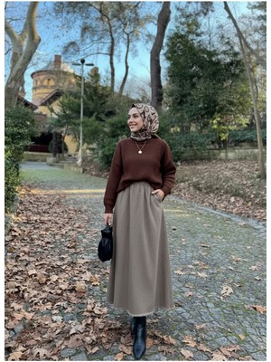 Miostil Cepli Bel Lastikli Etek-Vizon