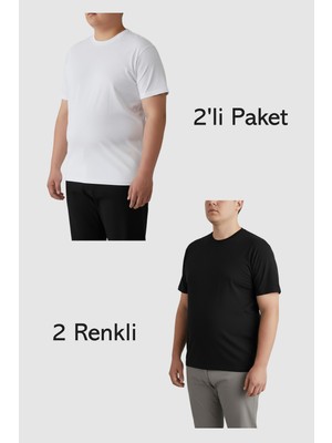 Balkonda Erkek Tişört Battal Büyük Beden 2'li Paket 2 Renk Basic Pamuklu Sıfır Yaka - Berrak