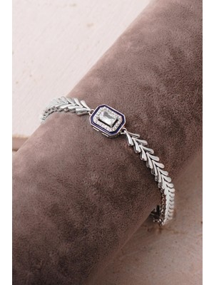 Sümer Telkari Baget Taşlı Mineli Rodyumlu Balık Sırtı 925 Ayar Gümüş Bileklik 4911