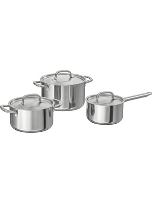 IKEA 6 Parça Paslanmaz Çelik Tencere Seti — Kapaklı Çok Parçalı Pişirme Seti — Indüksiyon Uyumlu