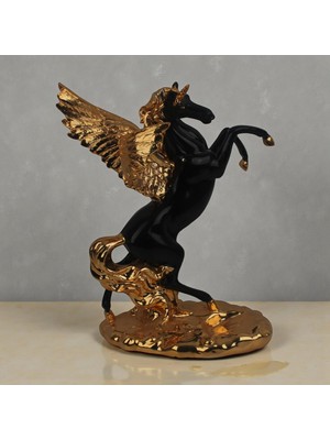 Elifeshop Lüks Reçine Büyük Boy Pegasus At Heykeli 35 cm Dekoratif Biblo Vitrin Konsol Süsü Ev & Ofis Hediyesi
