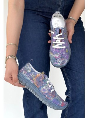 Pazarcan Jiten Mor Desenli Deri Bağcıklı Spor Ayakkabı