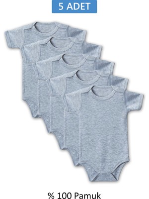 Royaleks Gri Yarım Kol Body Zıbın 2-7 Yaş Çocuklar Için (5 Adet) Alttan Çıtçıtlı Özel Gereksinimli