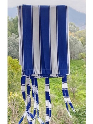 Shy Tekstil Lüks 1.sınıf Su Geçirmez Mavi Beyaz Balkon Perdesi Üst Kornişli Yan ve Alt Bağcıklı