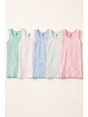 Katia & Bony Kız Çocuk 5'li Çiçekli Kalın Askılı Atlet