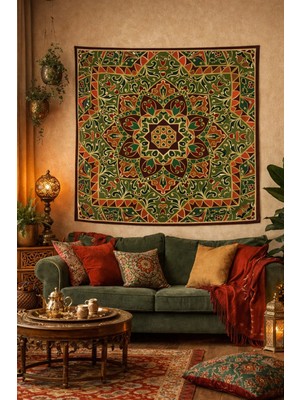 Alamodecor Mandala Desen Duvar Örtüsü (100X100, 140X140) / Duvar Halısı