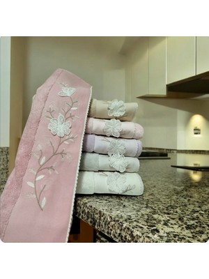 Nurpak Yasemin 50X90 %100 Pamuklu 3 D Nakışlı Kutulu 6 Lı El Yüz Havlusu