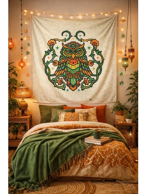 Alamodecor Baykuş Model Duvar Örtüsü (100X100, 140X140) / Duvar Halısı