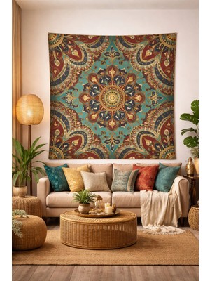 Alamodecor Mandala Desen Duvar Örtüsü (100X100, 140X140) / Duvar Halısı
