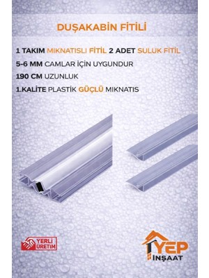 Yep Inşaat Duşakabin Mıknatıslı Fitil Seti 190 cm – 2 Suluk Fitili Dahil – 4-5-6 mm Cam Uyumlu Şeffaf