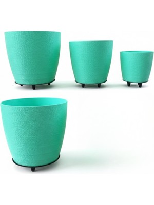 Nuveden Ieg™ 4’lü 3D Modern Yeşil Vazo Seti Dekoratif Ayaklı Saksı Takımı NVDN-TKNRS34