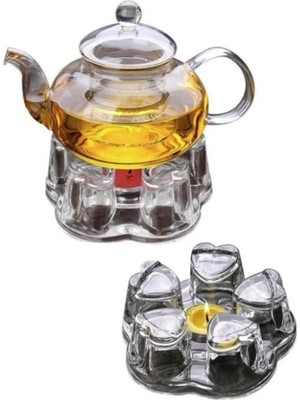Crearthome Isıtıcı Cam Demlik Mumluklu Bitki Çayı Çaydanlık Cam Demlik+ Fondü