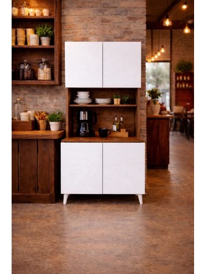 Mobilyacın  Yeni Nesil Çok Amaçlı Dolap 4 Kapaklı Kiler Mutfak Dolabı - Kahve Köşesi