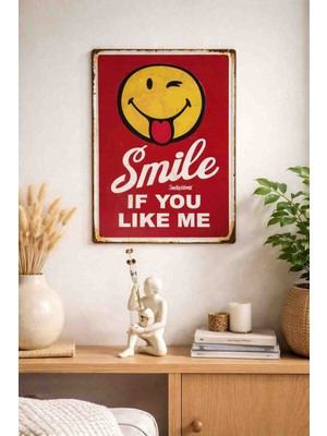 Sfenks. Retro Smile Metal Duvar Panosu – Vintage Dekoratif Metal Tabela – Kırmızı Eğlenceli Tasarım Duvar Süsü