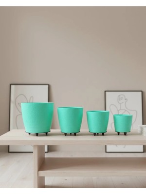 Esranın Dünyası 4’lü 3D Ayaklı Yeşil Saksı Seti Dekoratif Modern Tasarım STKN34-ESRDNS