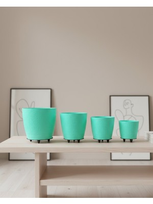 UMD Tekno 4’lü 3D Ayaklı Yeşil Saksı Seti Dekoratif Modern Tasarım Uygun