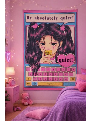 Alamodecor Pembeli Anime Kız Hippi Model Duvar Örtüsü | Duvar Halısı | Tapestry |