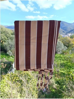 Shy Tekstil Lüks 1.sınıf Su Geçirmez Kahverengi Krem Balkon Perdesi Üst Kornişli Yan ve Alt Bağcıklı