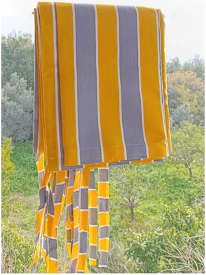 Shy Tekstil Lüks 1.sınıf Su Geçirmez Sarı Gri Balkon Perdesi Üst Kornişli Yan ve Alt Bağcıklı