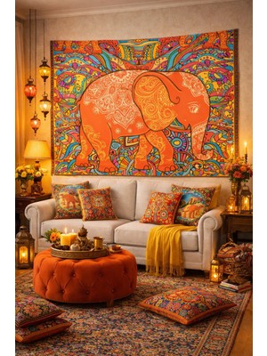 Alamodecor Etnik Fil Desenli Bereket Içeren Duvar Örtüsü Duvar Halısı