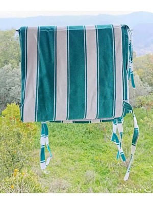 Shy Tekstil Lüks 1.sınıf Su Geçirmez Yeşil Beyaz Balkon Perdesi Üst Kornişli Yan ve Alt Bağcıklı