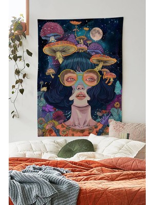 Alamodecor Psychedelic Mantar Kafa Kız Model Duvar Örtüsü