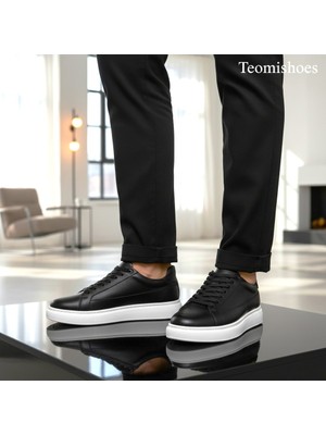 Siyah Deri Yanı Tek Çizgi Erkek Sneaker