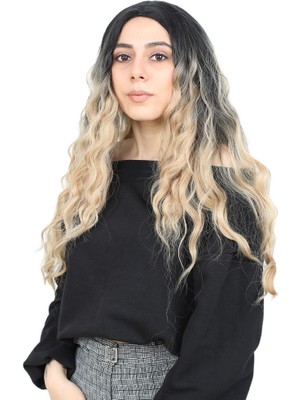 Indispensablely Su Dalgası Uzun Perçemsiz Fiber Sen Peruk / Siyah / Balköpüğü Ombreli