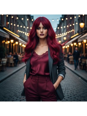 Indispensablely Dalgalı Perçemli Fiber Sen Orta Boy Peruk / Kızıl