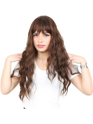 Indispensablely Perçemli Uzun Su Dalgası Fiber Sen Peruk/ Kahve Karamel