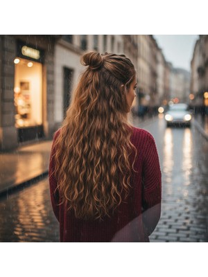 Indispensablely Fiber Sen Kabarık Dalgalı Yarım Ay + 2 Yan Çıt Çıt / Kumral