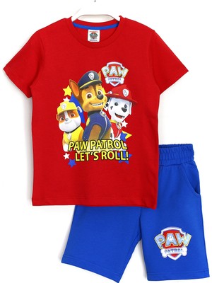 DobaKids Erkek Çocuk Paw Patrol Baskılı Yazlık Şort Tişörtlü Alt Üst Takım Kırmızı Mavi