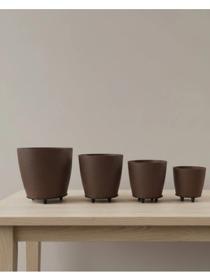 Marsilyan 4’lü 3D Kahve Tonlu Ayaklı Saksı Seti Modern Dekoratif Vazo Takımı