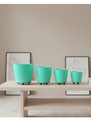 Marsilyan 4’lü 3D Ayaklı Yeşil Saksı Seti Dekoratif Modern Tasarım