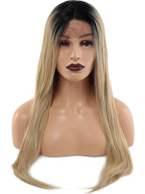 Indispensablely Fiber Sen Düz Uzun Tül Peruk / Siyah Balköpüğü Ombreli