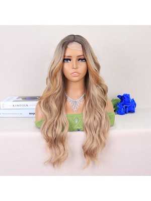 Indispensablely Koyu Kumral Dore Sarı Ombreli Perçemler Bakır Işıltılı Tül Peruk