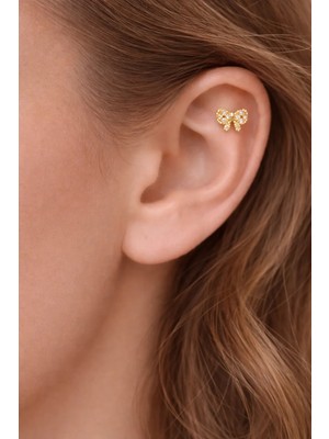 Sacce Scarves & Accessories Gold Renkli Taşlı Kurdele Fiyonk Figürlü Piercing Helix Kıkırdak Conch Lob