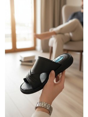 Enoch Hakiki Deri Erkek Çapraz Bantlı Düz Taban Anatomik Terlik