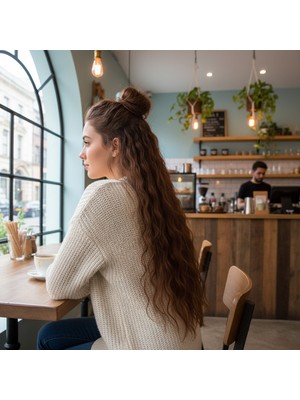 Indispensablely Fiber Sen Kabarık Dalgalı 8 Parça Çıt Çıt / Kahve Karamel