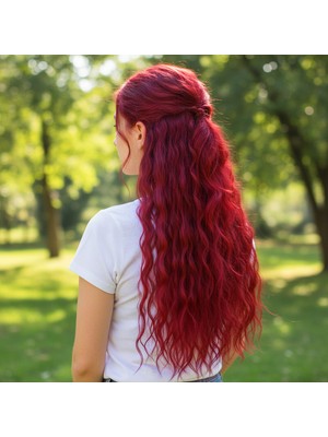 Indispensablely Fiber Sen Kabarık Dalgalı Yarım Ay + 2 Yan Çıt Çıt / Kızıl