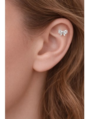 Sacce Scarves & Accessories Gümüş Renkli Taşlı Kurdele Fiyonk Figürlü Piercing Helix Kıkırdak Conch Lob