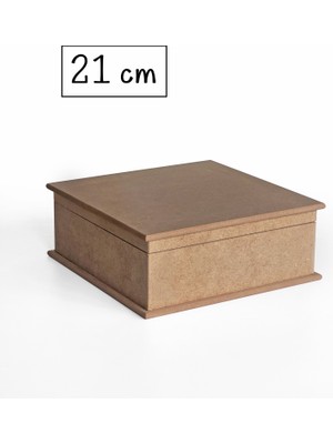 Yegane Concept Ham Mdf, Boyanabilir, Menteşe Kapak Kare Kutu, 21 cm