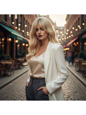 Indispensablely Dalgalı Perçemli Fiber Sen Orta Boy Peruk / Platin