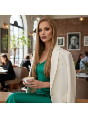 Indispensablely Düz Front Lace Gerçek Tül Peruk / Kumral / 60/65CM