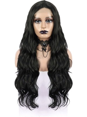 Indispensablely Siyah Uzun Dalgalı Fiber Sen Tül Peruk