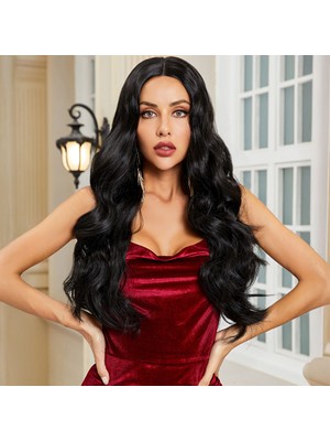 Indispensablely Uzun Boy Dalgalı Siyah Tül Peruk