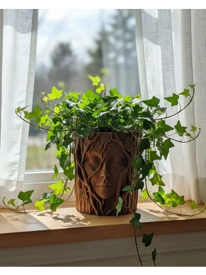 Zenvia 3D Sanatsal Ağaç Yüzlü Dekoratif Vazo Doğa Temalı Özel Tasarım Saksı