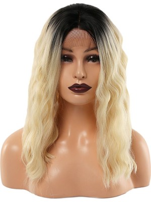 Indispensablely Fiber Sen Dalgalı Kısa Tül Peruk / Kahve Platin Ombreli