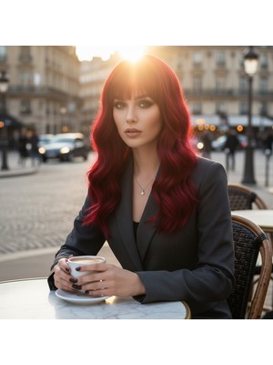 Indispensablely Dalgalı Kısa Perçemli Fiber Sen Peruk / Kızıl