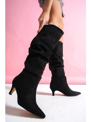 Indispensablely Zelya Siyah Süet Topuklu Çizme